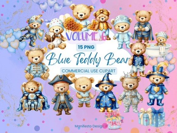 15 Cute Blue Teddy Bear Clipart Bundle: A Versatile Resource for Designers and Creators