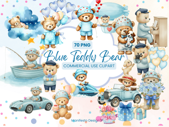 70 Cute Blue Teddy Bear Clipart Bundle: A Versatile Resource for Designers and Creators