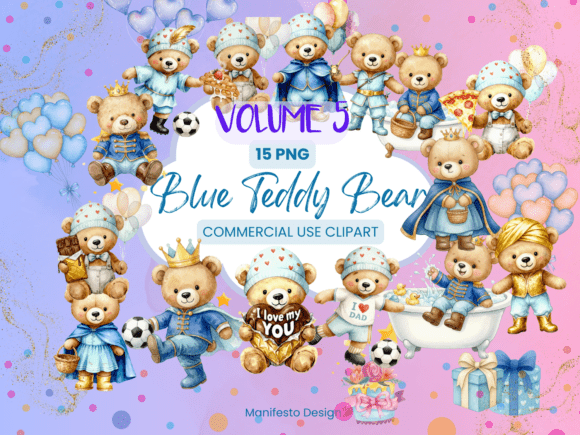Blue Teddy Bear Clipart Bundle for Modern Designers