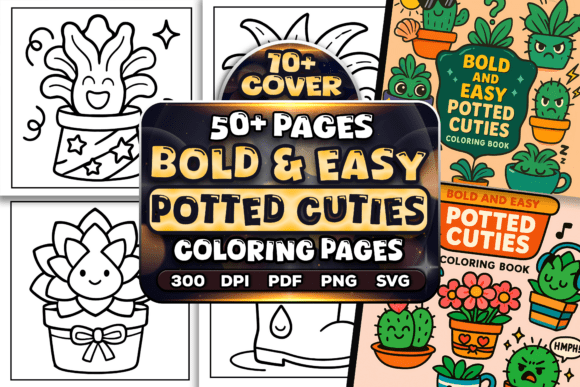 Bold Easy Potted Cuties Coloring Pages