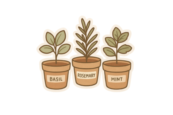 Herb Pots Basil Rosemary Mint Art: A Cozy Cottagecore Addition to Your Creative Workflow