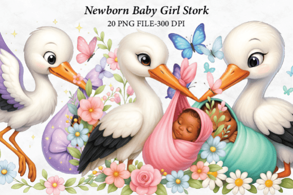 Newborn Baby Girl Stork Clipart β Celebrate the Magic of New Life