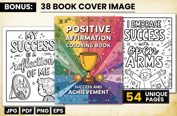 Positive Affirmation Adult Coloring Pages for Success and Achievement